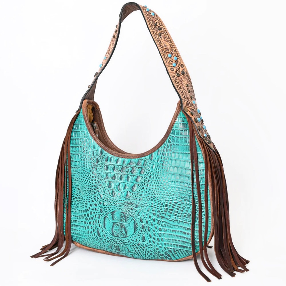 Turquoise Croc Hobo Purse